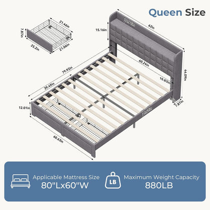OLIXIS Queen Size Bed Frame, Upholstered Platform Bed Frame with Headboard