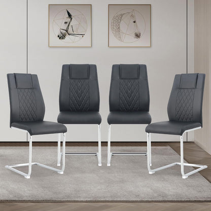 cinkehome Modern Black Dining Chairs Set of 4 with Silver Metal Legs, High Back Upholstered Armless Side Chair for Kitchen, Dining Room, Faux Leather