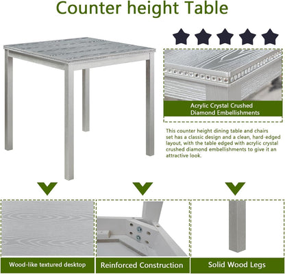 SOFTSEA Wooden Dining Table up for 4, Square Kitchen Table with Solid Wood Legs, 34.5 Inch Modern Dining Table with Spacious Tabletop, for Kitchen Living Room, Silver Grey