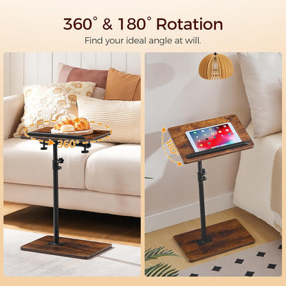 MAHANCRIS Set of 2 TV Tray Table, Height Adjustable TV Trays with 360° Swivel, Space-Saving Side Table for Couch, Multi-Functional Sofa Table with Anti-Slip Bar, Bedside, Rustic Brown ETRB4501S2