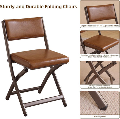 Folding Chairs with Cushion 2 Pack, High-Resilience Foam, Yellowish-brown | 450LBS Capacity, 2-Inch Thick Cushion, 4.7" Folded, Foldable Dining Chairs for Kitchen Dining Room Wedding Office Party