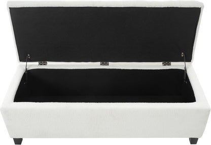 Storage Bench End of Bed, White Boucle Storage Ottoman Bench with Pressure Hinges, Foot Rest with Rubber Wood Legs, Button Tufted Ottoman with Storage for Living Room, Bedroom, Entry Ways & Window