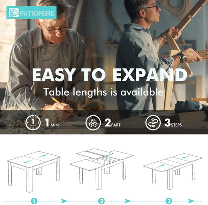 PatioPerk 54.3" to 84.5" Rectangular Extendable Dining Table, Solid Wood Expandable Kitchen Table with Hidden Leaf, Space Saving Dining Table for 4-8 People, Modern Dining Room Table(Bright Brown)