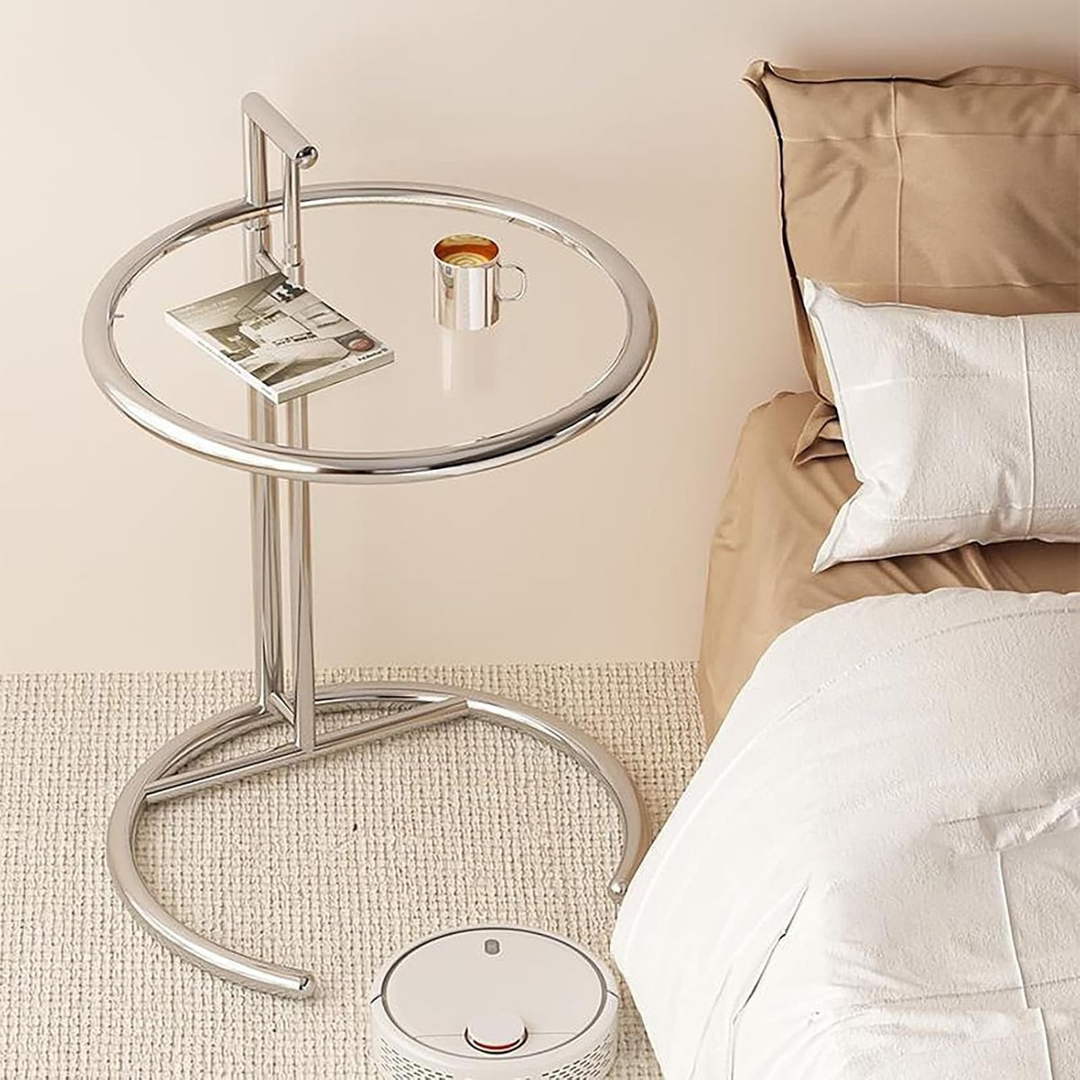 Round End Table, Side Table for Living Room, Small Spaces, Modern White Nightstand, Suitable for Bedroom, Living Room and Balcony(Clear)