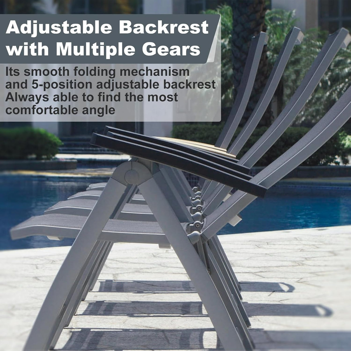 Folding Chair, Indoor & Outdoor Balcony, Patio Porch, Garden Lawn, Pool, for Comfortable Black Foldable Chairs, Portable Cozy Recliner, Metal Frame, Heavy Duty Durable