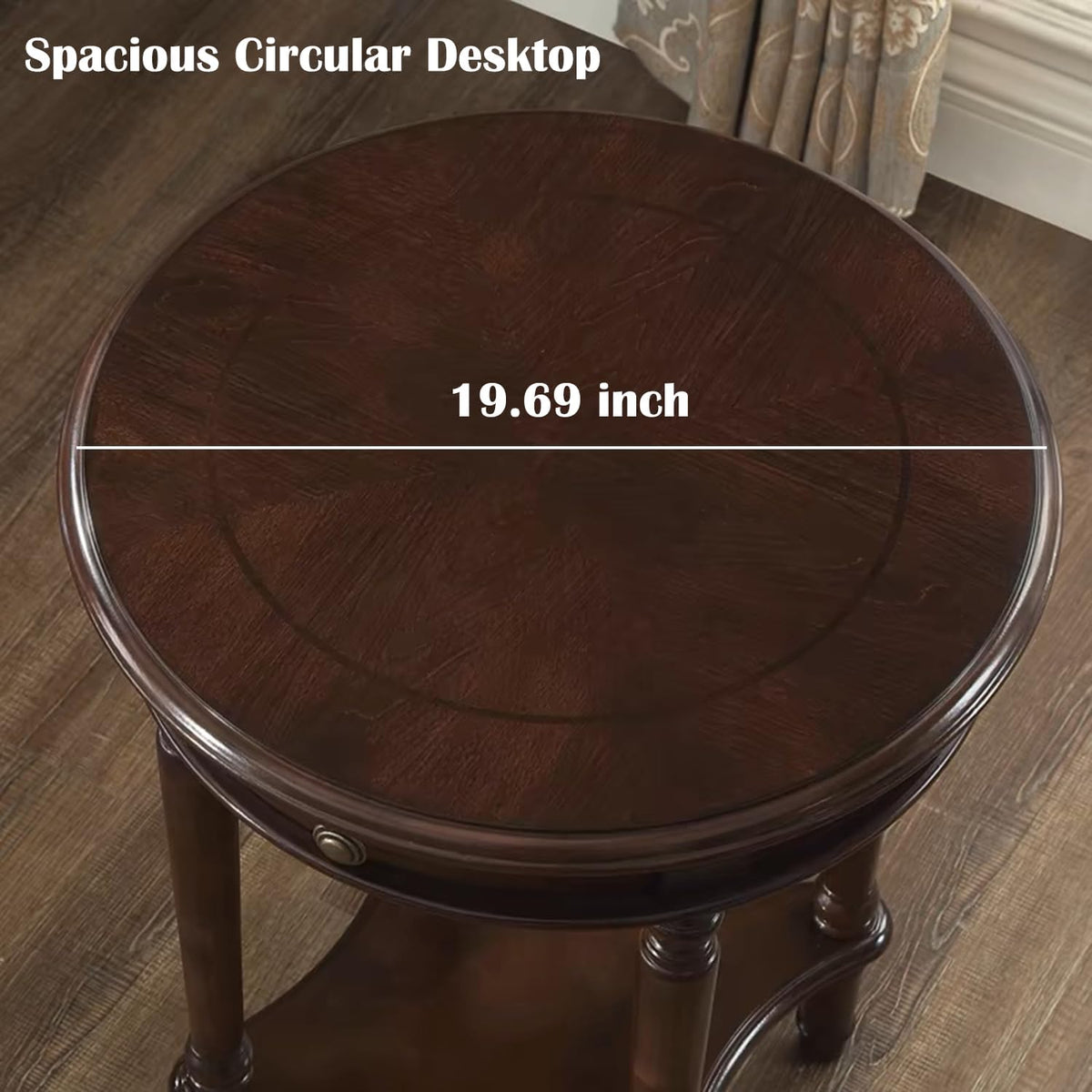 YUNMUAIR-Vintage End Side Table Solid Wood End Table with Drawer and Storage Shelf,26-Inch Tall Round Nightstand,Wooden Accent Table for Living Room Bedroom,No-Tools Assembly,Dark Walnut
