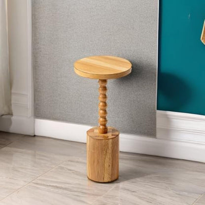 COZAYH Set of 2 Farmhouse Pedestal End Tables, Round Rustic Wood Drink Table with Base Small Space Living Room, Bedroom, Natural Wood Color