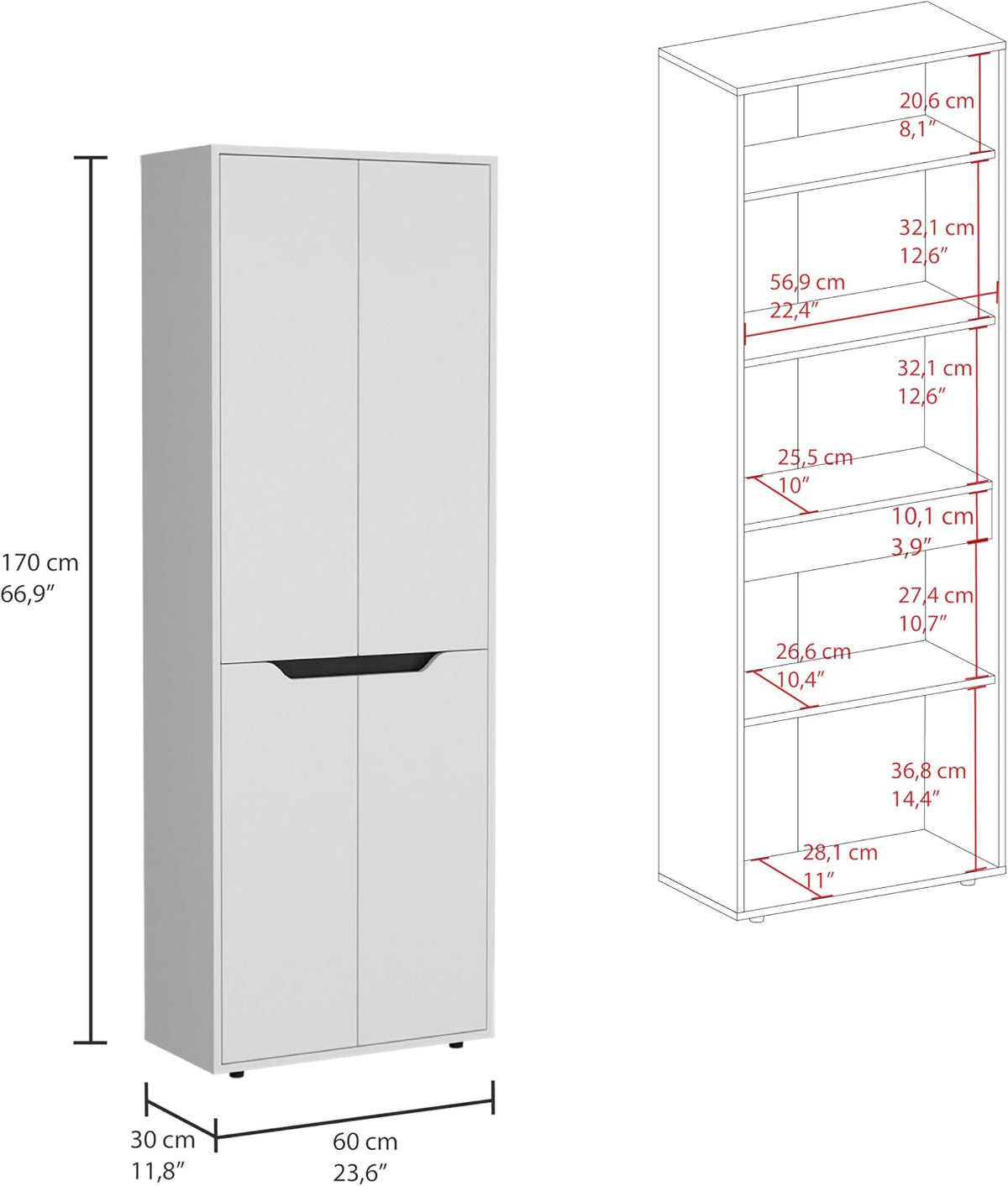 Storage Cabinet Kitchen Pantry with Four Doors and and Five Interior Shelves