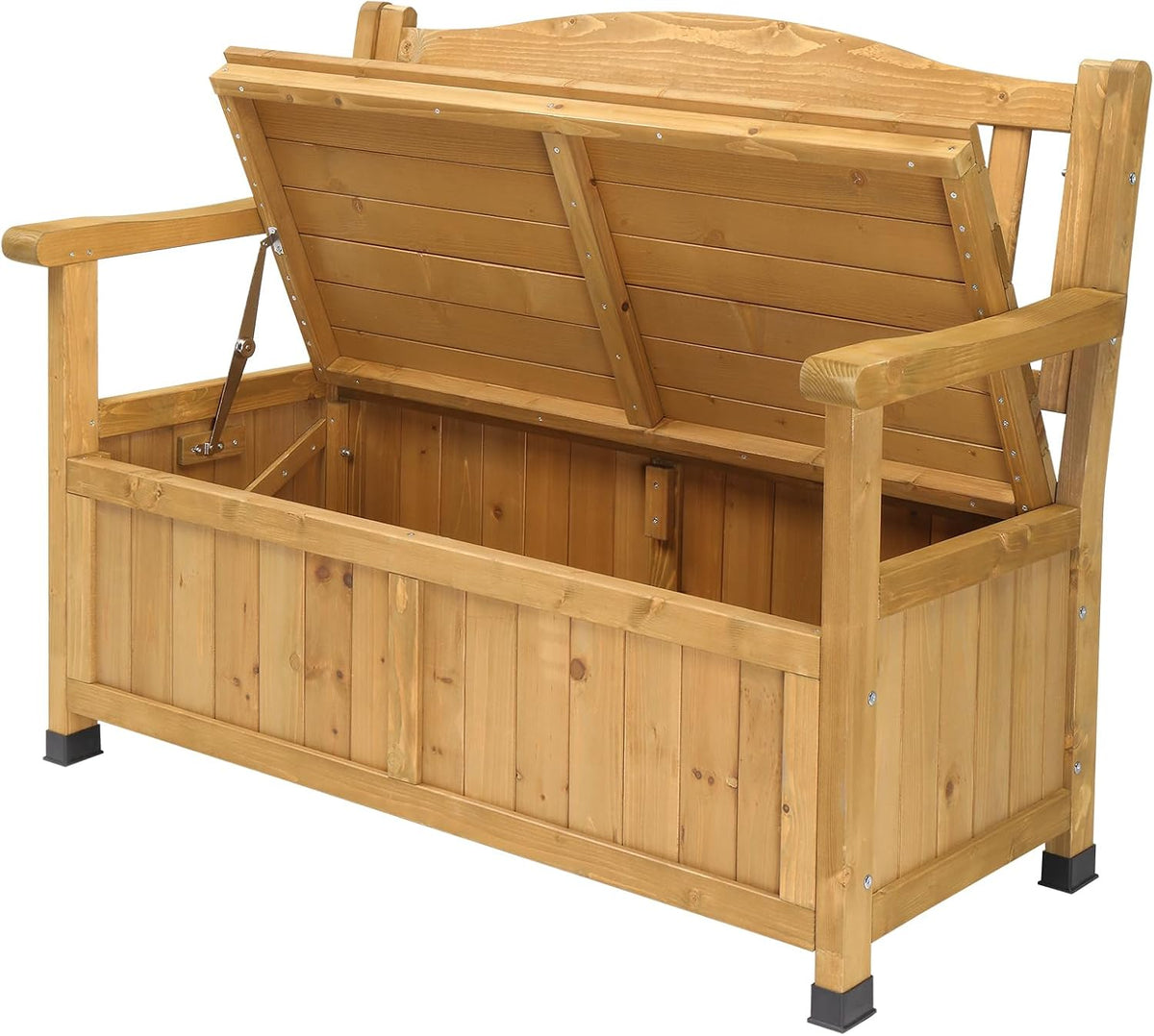 44 inch Outdoor Storage Bench, All-Weather Deck Box Bench with Backrest Armrest, Storage Seating Box for Outdoor, Pool Storage and Garden Tools - Brown