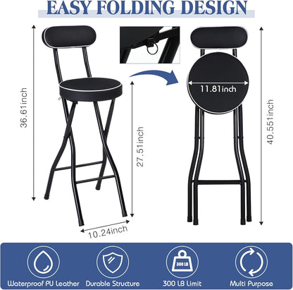 Thyle 1 Pcs 27.5 Inch Folding Bar Stool with Backrest Tall Foldable Stool Chair with Cushioned Padded Portable Collapsible Counter Height Chair for Kitchen Island Shop Cafe Dining Room