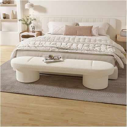 Modern Lamb's Wool Upholstered Bedroom Benches, Modern Tufted Ottoman Stool for Doorway, Living Room, Lock Entryway(White,120 * 40 * 45cm)