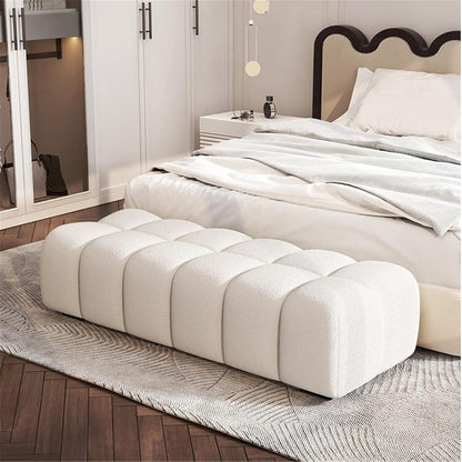 Modern Fabric Bed end Bench Long Bedroom Dressing Room Wooden Shoe Changing Entryway(XXL)