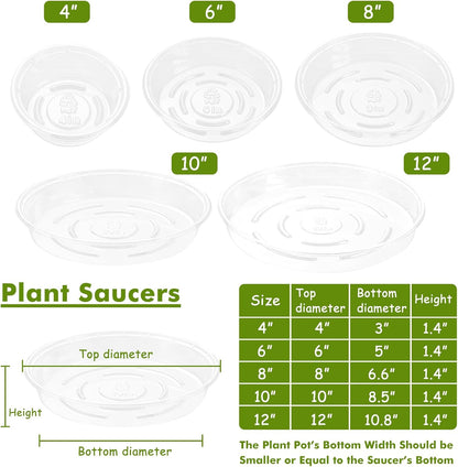 Plant Saucer 30 Pack Plant Trays for Pots 4/6/8/10/12 Inch Plastic Plant Saucers for Outdoors & Indoors Clear Drip Trays for Potted Plants Flower Pot Plates to Catch Water Drainage Dishes No Holes
