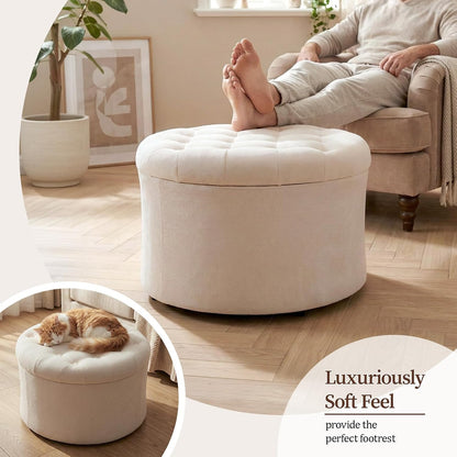 ONBRILL Round Ottoman Foot Rest, 24" Storage Ottoman | 15.4" Height Foot Stool（Better for Low-Profile Sofa), Large Size Bedside Storage, Extra Seat, Entryway Shoe Bench