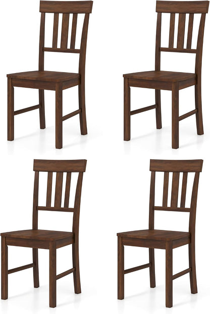 COSTWAY Wood Dining Chairs Set of 4, Solid Rubber Wood Kitchen Side Chair w/Wide Contoured Seat & High Back, Armless Farmhouse Accent Chairs for Kitchen, Living Room, Small Dining Nooks (Dark Brown)