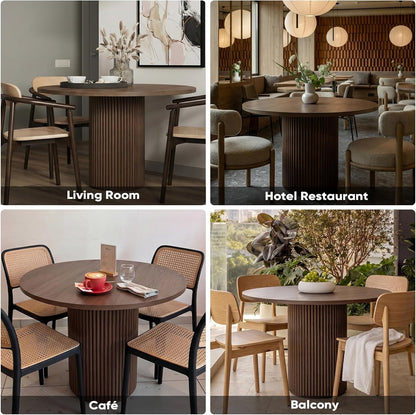 Comfy to go 40 inch Round Dining Table, Pedestal Dining Table with Concrete Core, Thick & Reinforced, Supports up to 300 lbs, Solid Wood Strips, Seats 4 People – Walnut