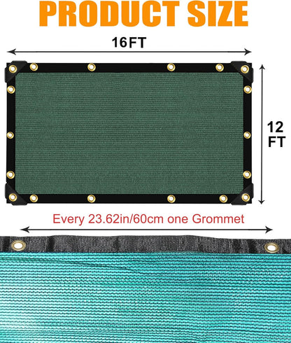 e.share 70% Shade Cloth for Garden, 12 Ft X 16 Ft Sun Shades Outdoor Patio with Grommets for Plant Covers,Porch Screen,Pergola Shade Cover,Greenhouse,Green