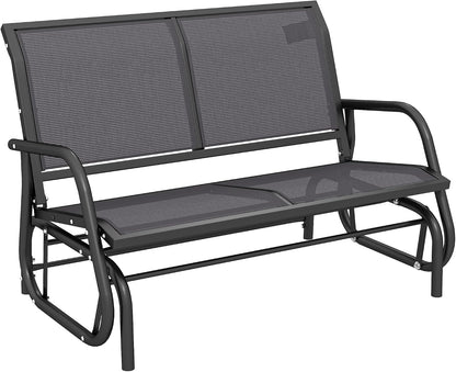 Outsunny 2-Person Outdoor Glider Bench with Steel Frame, Gray | Double Swing Rocking Chair, Loveseat, for Outside Patio, Backyard, Garden, Porch, Powder Coated