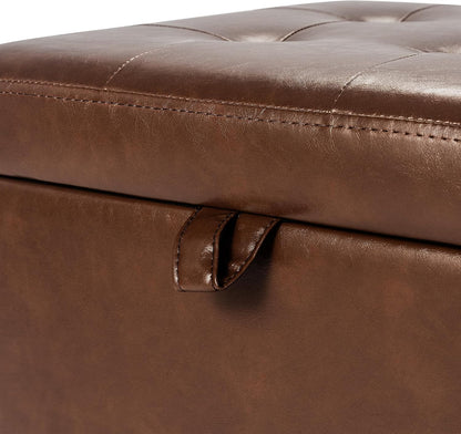 Asense 17 Inch Storage Ottoman Foot Rest,Square Faux Leather Foot Stool,Small Ottoman with Storage,Padded Seat for Entryway,Living Room,Bedroom,Couch,Under Desk,Coffee