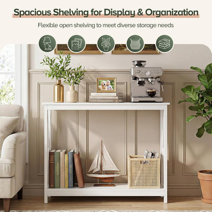 ZenStyle Sofa Side Console Table with 2 Storage Shelves Narrow Accent Table for Entryway/Hallway/Living Room, 39.3in L x 11.8in W x 31.6in H (White, 39.3 inch)