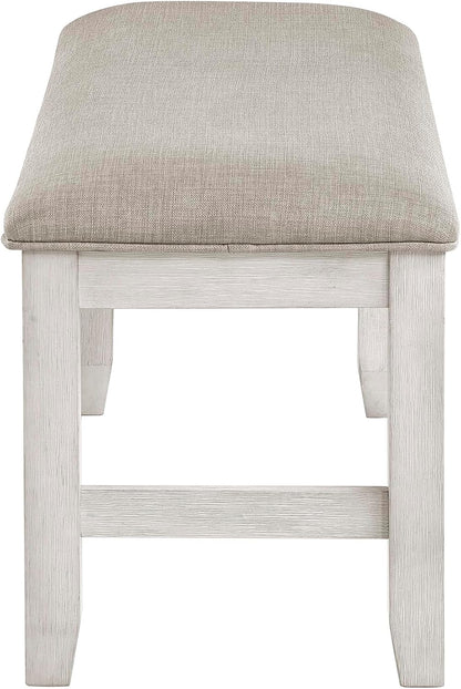 Lexicon Dining Bench with Padded Seat and Wooden Frame, Entryway Bench, Light Gray Textured Fabric Upholstered Dining Seat for Kitchen/Living Room, 19.5" SH, Brushed Antique White