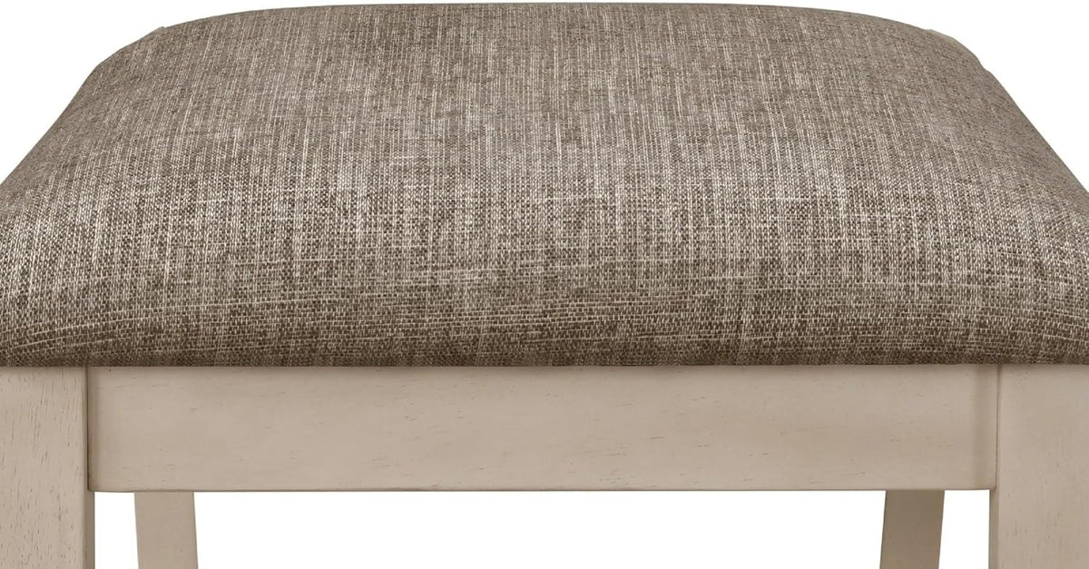 Dining Bench 48 Inch Upholstered Seat Cottage Style Chalk Gray Finish Cream Fabric Cushion Solid Wood Standard Height Bench for Dining Room Bedroom 76mm Cushion