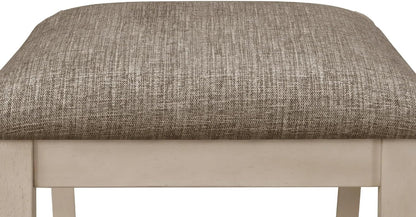 Dining Bench 48 Inch Upholstered Seat Cottage Style Chalk Gray Finish Cream Fabric Cushion Solid Wood Standard Height Bench for Dining Room Bedroom 76mm Cushion