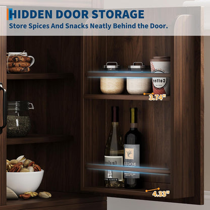 CABIHOME Farmhouse Pantry Cabinet,Freestanding Tall Wood Kitchen Storage with Tempered Glass Doors,Adjustable Shelves Multifunctional Organizer for Dining Room