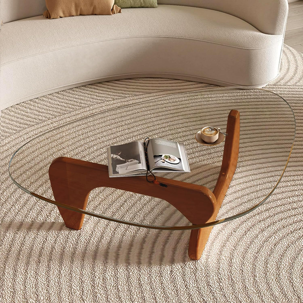 Modern Glass Coffee Table, Mid Century Small Coffee Table, Coffee Table for Living Room,Suitable for Bedroom Living Room Reception Office Tables (Walnut/Transparent, Small)