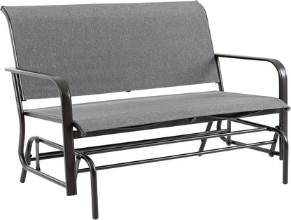 Shintenchi 2-Person Outdoor Glider Bench with Breathable Fabric, Steel Frame Patio Swing Chair, Ergonomic Design Metal Rocking Bench Loveseat for Patio, Backyard, Poolside, Gray