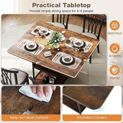 Giantex 47-inches Dining Table for 4-6, Rectangular Kitchen Table with 2 Open Storage Shelves & Sturdy Metal Legs, Farmhouse Dinette Table for Dinner, Dining Room, Living Room, Rustic Brown