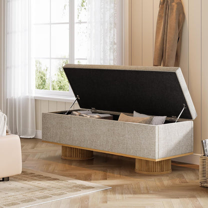 Tribesigns 50.39" Storage Bench with Padded Seat Cushion, Upholstered Shoe Bench with Flip Up Storage for Bedroom, Living Room, Entryway, Load up to 330 lb, Beige + Wood Color