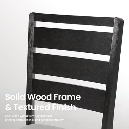 COLAMY Wooden Dining Chairs Set of 6, Farmhouse Upholstered Dining Room Chairs with 3.5" Thick Cushion, FSC Solid Wood Ladder Back Kitchen Chairs for Home and Restaurant, Easy Clean,Black