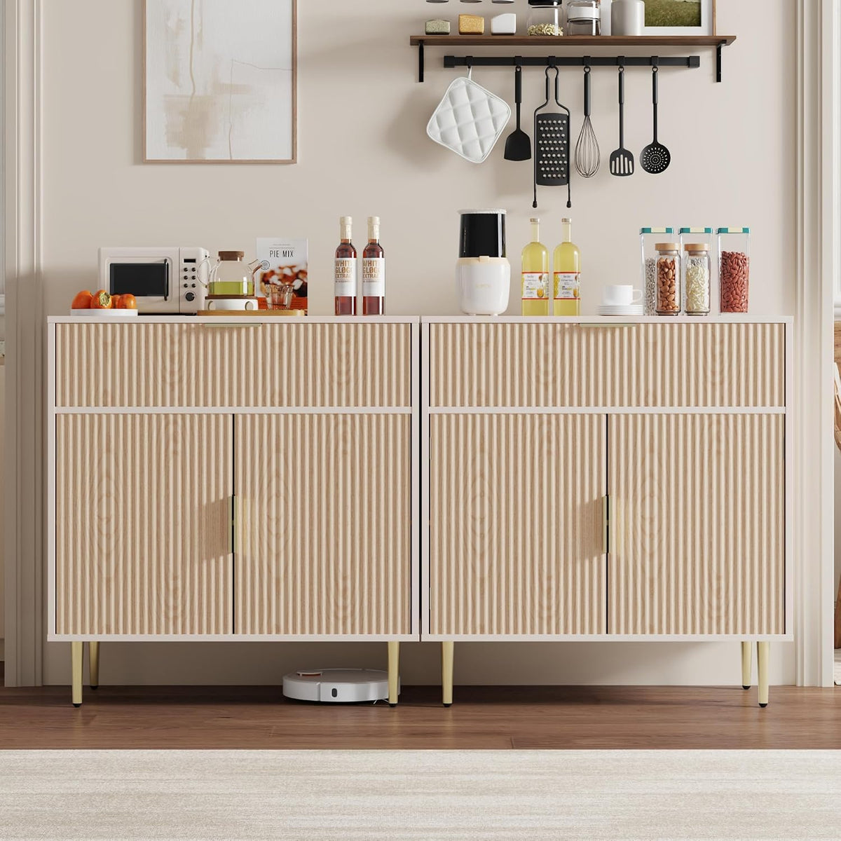 Housoul Sideboard Buffet Cabinet with 2 Doors & Drawer, Coffee Bar with Adjustable Shelves, Liquor Cabinet with Storage, Accent Cabinet Console Table for Living Dining Room, Oak