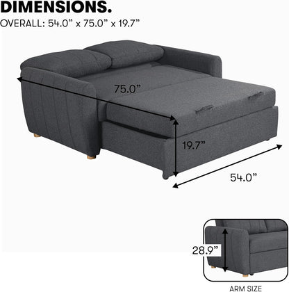 Serta Galway 66.5" Convertible Sleeper Loveseat, Full Size, Dreamcoil Comfort, FingerGuard Pinch Point Protection, Boucle Fabric, Charcoal