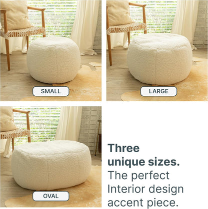 Jaxx Ellis Ottoman Shearling Faux-Lamb Plush Pouf for Modern Interior Design, Oval, Cloud