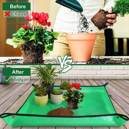 Repotting Mat for Indoor Plant Transplanting and Mess Control 27"x 27" Thickened Waterproof Potting Tray Foldable Succulent Potting Mat Portable Gardening Mat Garden Gifts for Women & Men