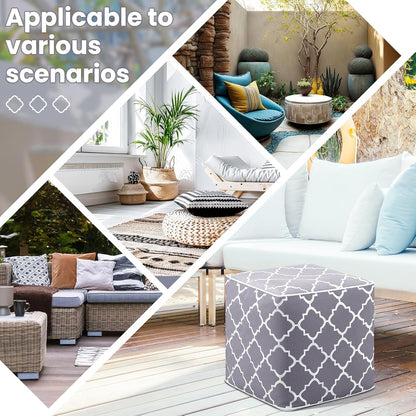 Juexica 2 Pack Inflatable Outdoor Ottoman Pouf Waterproof Cube 16" Square Blow up Ottoman Footrest with Handle Outdoor Portable Footstool for Patio Garden Camping or Home Pool(Classic,Grey)