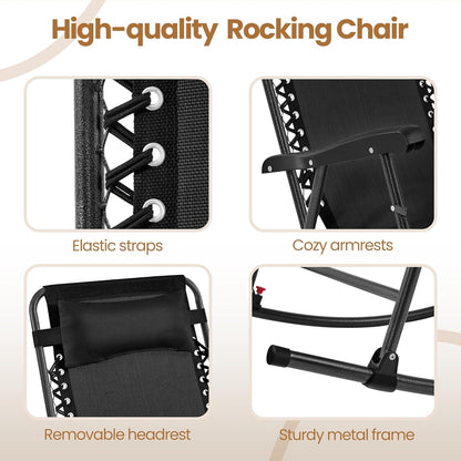 Yaheetech 26in Rocking Chair Outdoor Zero Gravity Folding Chairs Rocking Chairs Foldable Outdoor Reclining Lounge Chair for Outside Lawn with Cupholder/Pillow Ergonomic Design for Rest, Black