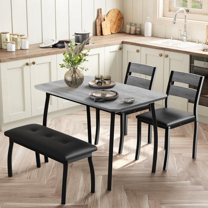 IDEALHOUSE 43'' Dining Table Set for 4, Wooden Kitchen Table with Upholstered Bench & 2 Cushion Chairs, Industrial Dinette Set for Studio, Kitchen, Dining Room, Apartment, Gray