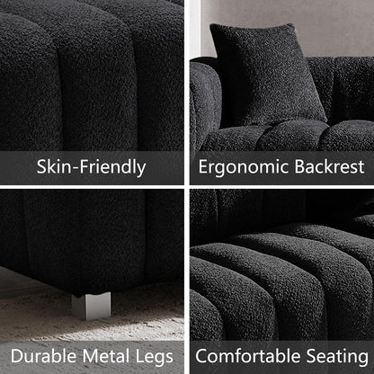 87.4" Modern 3 Seater Sofa Couch for Living Room, Mid Century Fluffy Couches with Solid Wood Frame and 6 Legs for Bedroom, Apartment, Weight Capacity 750 LBS (Black)
