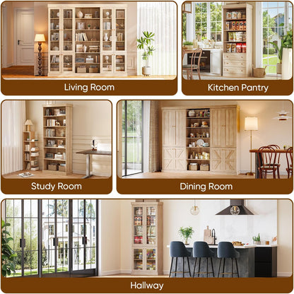 Vyre 70.8" Tall Kitchen Pantry Cabinet with Doors, Farmhouse Modular Storage Cabinet with 4-Tier Adjustable Shelves, Large Storage Cabinet for Kitchen or Living Room, Set of 3, Brown