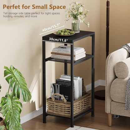 Heybly Small Side Table Set of 2, Tall End Table with Adjustable Shelf, Telephone Table, Nightstand, Accent Table Stand, Small Entryway Table, Bedroom,Living Room, Office,Bathroom, Black, HET003BK2