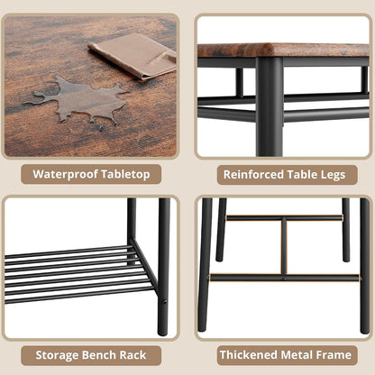 IRONCK Dining Table Set for 4, Kitchen Table and Chairs Set, Rustic Brown | Kitchen Table with Upholstered Bench and 2 Chairs for Small Space, Apartment