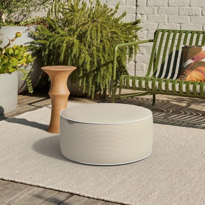 Inflatable Stool Ottoman, Footrest Ottoman with Handle, Outdoor or Indoor Round Portable Stool for Patio Home Decoration, 21x9 Inch, Stripe Beige