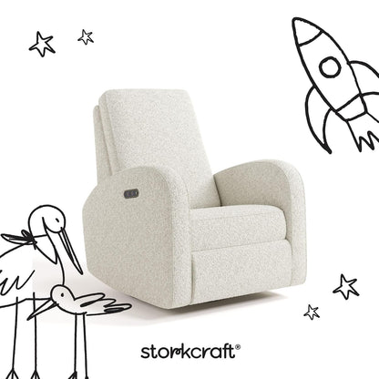 Storkcraft Santa Monica Power Recliner Swivel Glider (Ivory Boucle) – Effortless Electronic Power Recline, USB-A & USB-C Charger