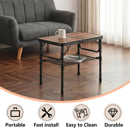 YihuiKo Folding TV Tray, Lightweight Portable Small Foldaing Table | Adjustable Height, End Side Table for Living Room Couch Bedroom, Indoor and Outdoor, Carry Handle, Storage Net
