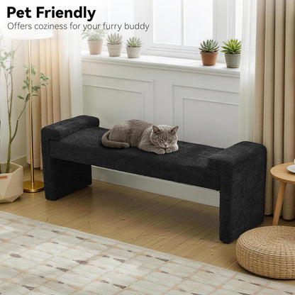 58.7" Upholstered End of Bed Bench, Entryway Bench with Curved Armrests, Modern Bedroom Bench Seat with Solid Wood Frame for Living Room, Hallway, Black