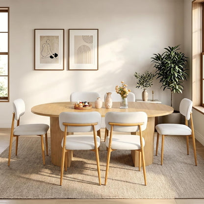 weselon Mid-Century Modern Dining Chairs Set of 4, Upholstered Velvet Dining Room Chairs with Ergonomic Curved Backrest, Wood Grain Metal Frame with Adjustable Feet (Natural Frame+Gray White Seat, 4)