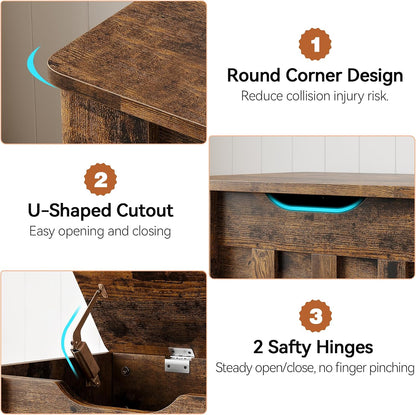 GarveeHome Storage Chest, 39.4" Wooden Storage Bench with 4 Wheels (Brown) | Blanket Chest with 2 Safety Hinges, Round Corner, Supports 350 LBS, Storage Trunk for Entryway, Living Room, Bedroom
